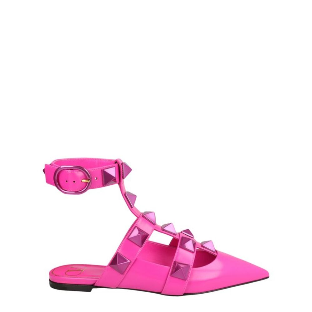 Valentino Roman Stud Pointed Ballet Flats Pink Womens